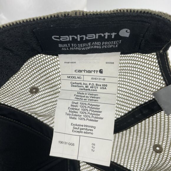 Carhartt Snapback Trucker Hat Burnt Olive Green Camouflage Adjustable Mesh Back - Picture 8 of 8